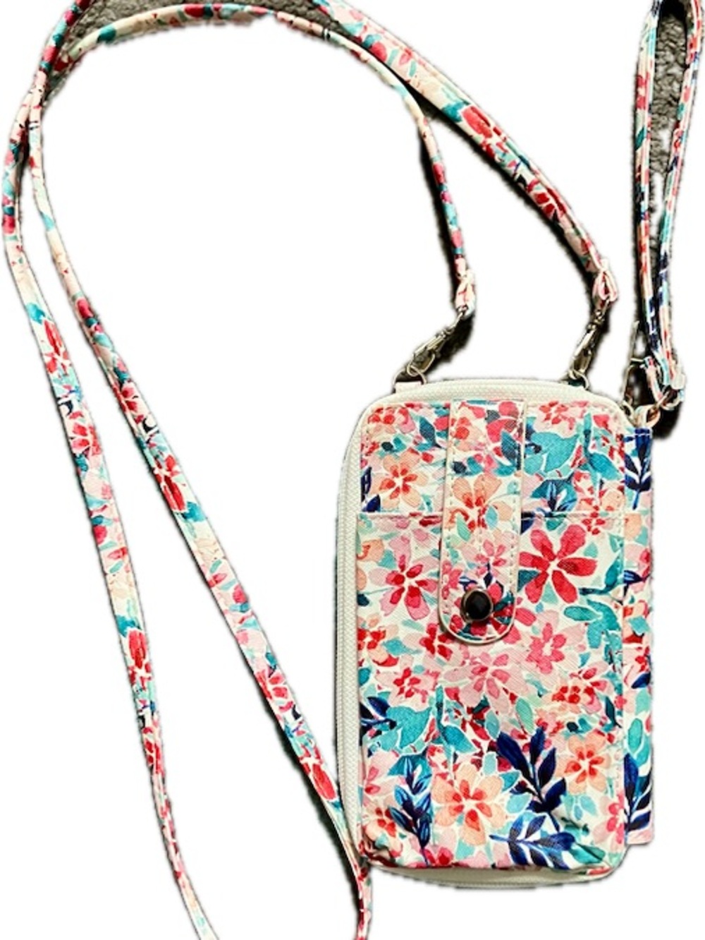 Kelly & Katie Floral Crossbody Phone Bag in Pink, Teal & Navy